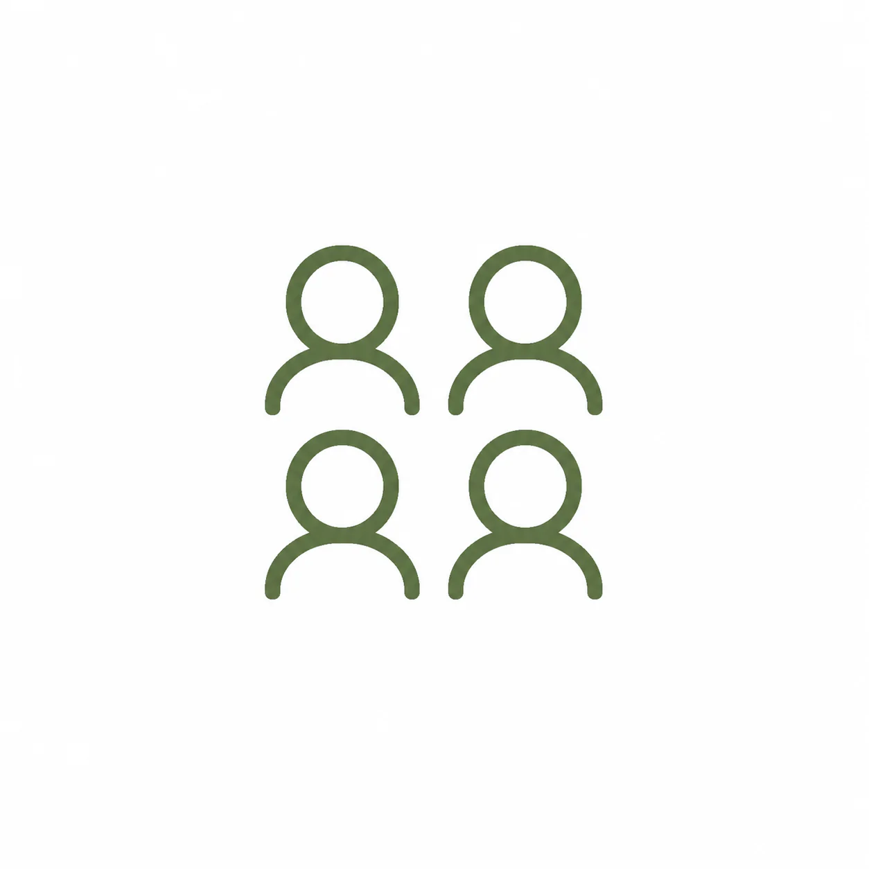 Green outline icon of four people in a two by two grid.